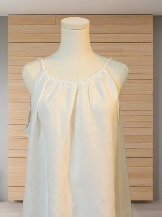 Italian Linen Dress White Sleeveless Tie Back Midi Relaxed Fit Coastal Beach L - Picture 2 of 6